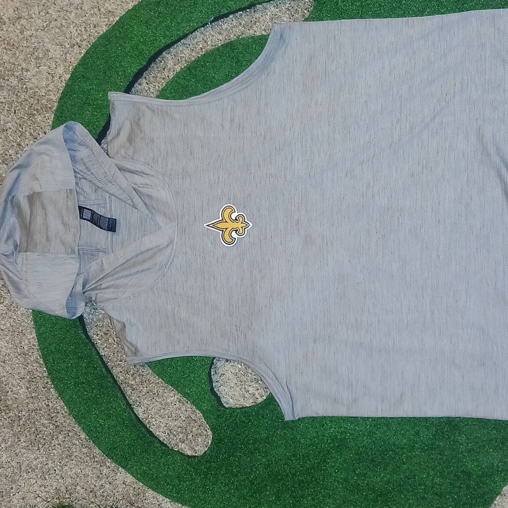 New Orleans Saints  Men's Gray Dri Fit Athletic Sleeveless Hoodie Tank Top NWT